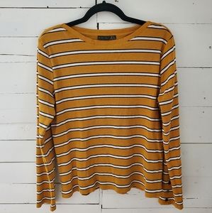 70s vibes ribbed stripped mustard yellow top xl